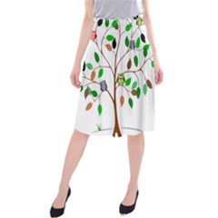 Tree Root Leaves Owls Green Brown Midi Beach Skirt