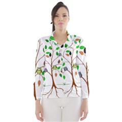 Tree Root Leaves Owls Green Brown Wind Breaker (women) by Simbadda