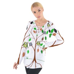 Tree Root Leaves Owls Green Brown Women s Tie Up Tee