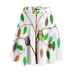 Tree Root Leaves Owls Green Brown High Waist Skirt