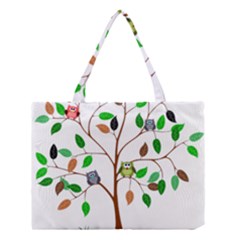 Tree Root Leaves Owls Green Brown Medium Tote Bag by Simbadda