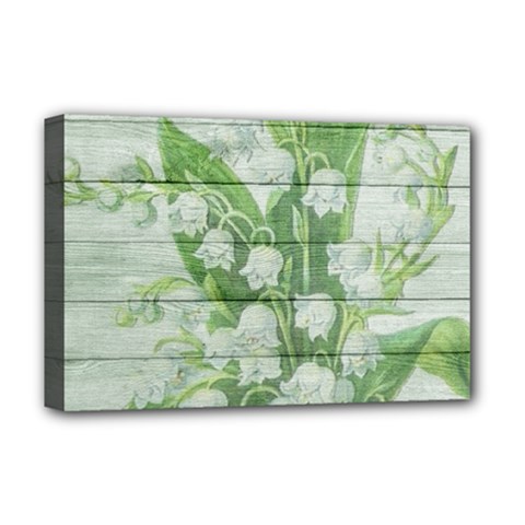 On Wood May Lily Of The Valley Deluxe Canvas 18  X 12   by Simbadda