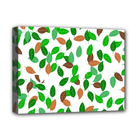 Leaves True Leaves Autumn Green Deluxe Canvas 16  X 12   by Simbadda