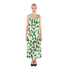 Leaves True Leaves Autumn Green Sleeveless Maxi Dress