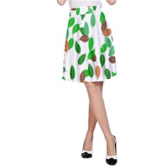 Leaves True Leaves Autumn Green A-line Skirt by Simbadda