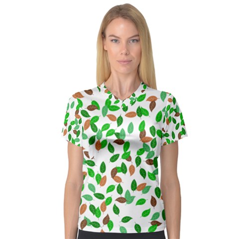 Leaves True Leaves Autumn Green Women s V-neck Sport Mesh Tee by Simbadda