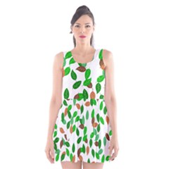 Leaves True Leaves Autumn Green Scoop Neck Skater Dress