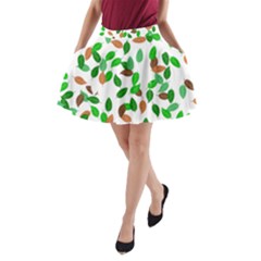 Leaves True Leaves Autumn Green A-line Pocket Skirt by Simbadda