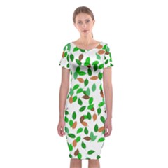 Leaves True Leaves Autumn Green Classic Short Sleeve Midi Dress by Simbadda