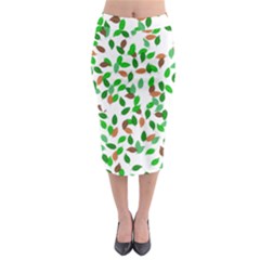 Leaves True Leaves Autumn Green Midi Pencil Skirt by Simbadda