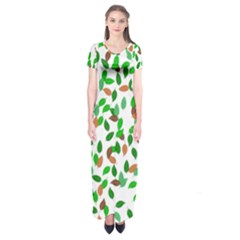 Leaves True Leaves Autumn Green Short Sleeve Maxi Dress