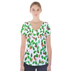 Leaves True Leaves Autumn Green Short Sleeve Front Detail Top by Simbadda