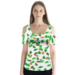 Leaves True Leaves Autumn Green Butterfly Sleeve Cutout Tee 