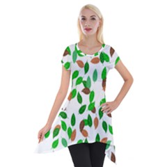 Leaves True Leaves Autumn Green Short Sleeve Side Drop Tunic