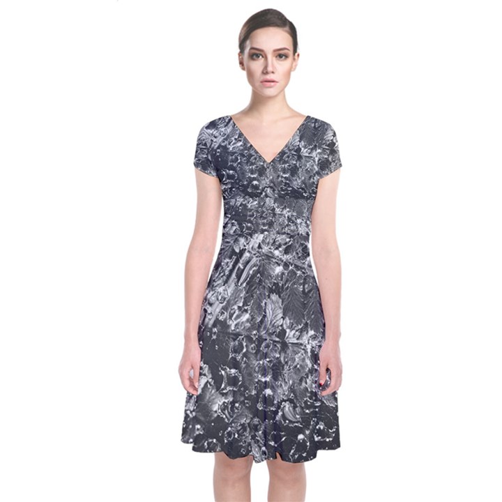 Fern Raindrops Spiderweb Cobweb Short Sleeve Front Wrap Dress