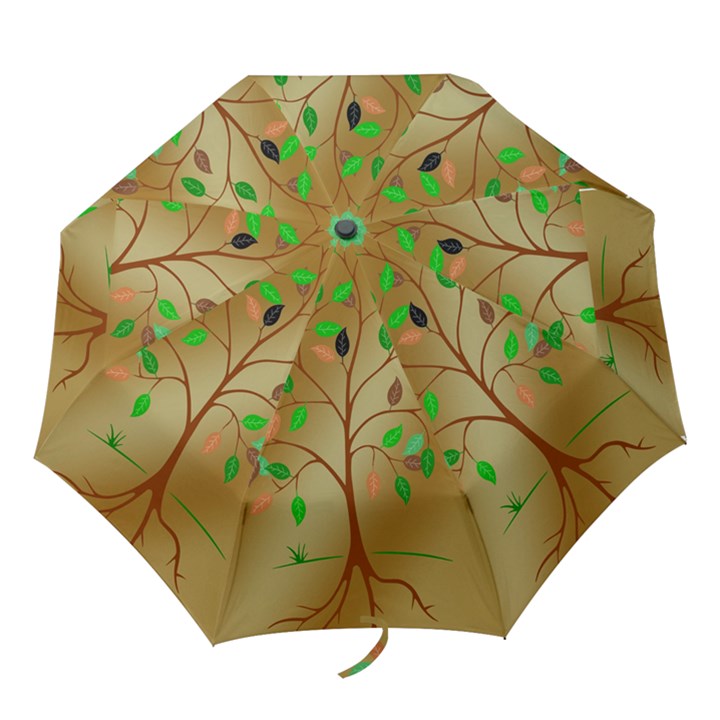 Tree Root Leaves Contour Outlines Folding Umbrellas