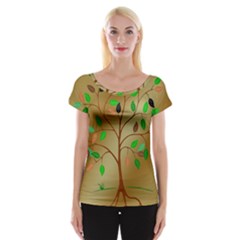 Tree Root Leaves Contour Outlines Women s Cap Sleeve Top by Simbadda