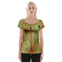 Tree Root Leaves Contour Outlines Women s Cap Sleeve Top View1