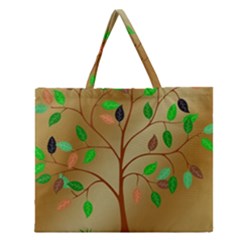 Tree Root Leaves Contour Outlines Zipper Large Tote Bag by Simbadda