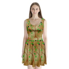 Tree Root Leaves Contour Outlines Split Back Mini Dress  by Simbadda