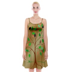 Tree Root Leaves Contour Outlines Spaghetti Strap Velvet Dress