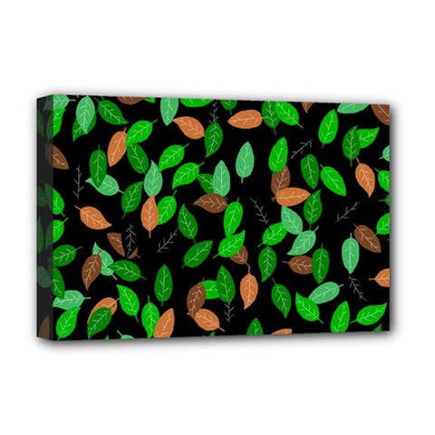 Leaves True Leaves Autumn Green Deluxe Canvas 18  X 12   by Simbadda