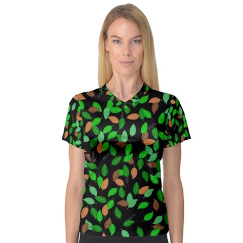 Leaves True Leaves Autumn Green Women s V-neck Sport Mesh Tee by Simbadda