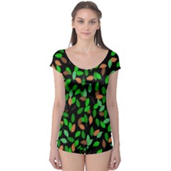 Leaves True Leaves Autumn Green Boyleg Leotard 