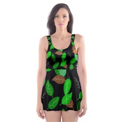 Leaves True Leaves Autumn Green Skater Dress Swimsuit