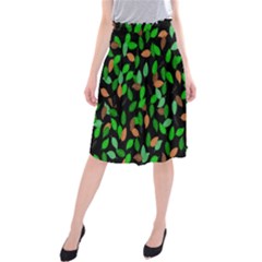 Leaves True Leaves Autumn Green Midi Beach Skirt by Simbadda