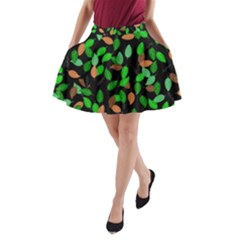 Leaves True Leaves Autumn Green A-line Pocket Skirt by Simbadda