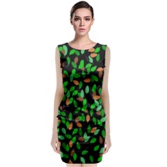 Leaves True Leaves Autumn Green Sleeveless Velvet Midi Dress