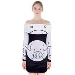 Pig Logo Long Sleeve Off Shoulder Dress by Simbadda