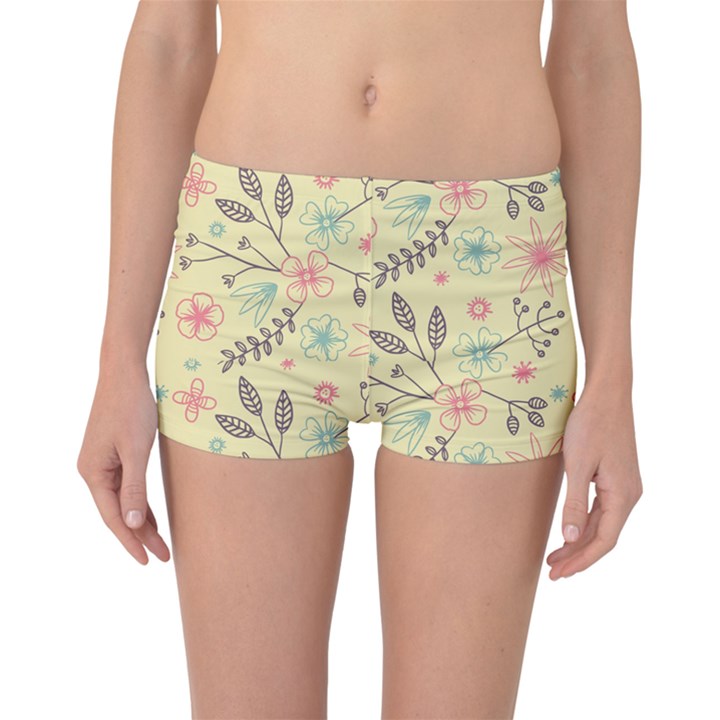 Seamless Spring Flowers Patterns Boyleg Bikini Bottoms