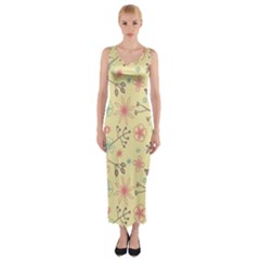 Seamless Spring Flowers Patterns Fitted Maxi Dress by TastefulDesigns