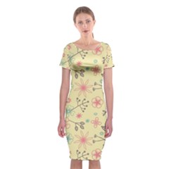 Seamless Spring Flowers Patterns Classic Short Sleeve Midi Dress