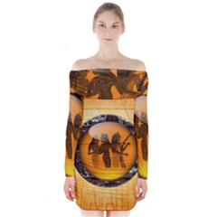 Maps Egypt Long Sleeve Off Shoulder Dress