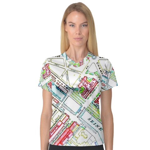 Paris Map Women s V-neck Sport Mesh Tee by Simbadda