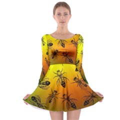 Insect Pattern Long Sleeve Skater Dress by Simbadda