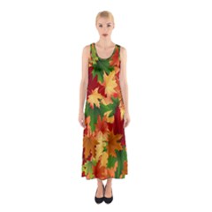 Autumn Leaves Sleeveless Maxi Dress