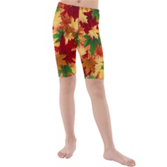 Autumn Leaves Kids  Mid Length Swim Shorts