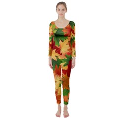 Autumn Leaves Long Sleeve Catsuit by Simbadda