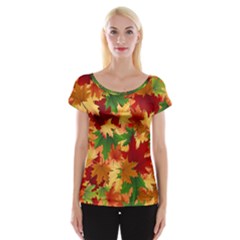 Autumn Leaves Women s Cap Sleeve Top by Simbadda