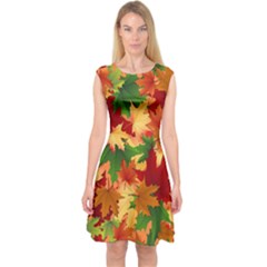 Autumn Leaves Capsleeve Midi Dress