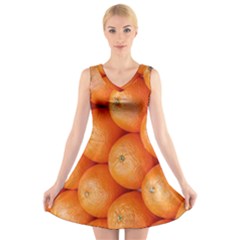 Orange Fruit V-neck Sleeveless Skater Dress