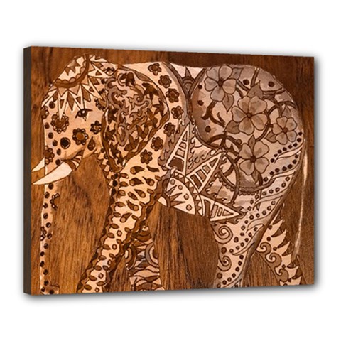 Elephant Aztec Wood Tekture Canvas 20  X 16  by Simbadda