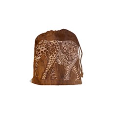 Elephant Aztec Wood Tekture Drawstring Pouches (small)  by Simbadda