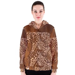 Elephant Aztec Wood Tekture Women s Zipper Hoodie by Simbadda