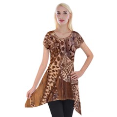 Elephant Aztec Wood Tekture Short Sleeve Side Drop Tunic by Simbadda