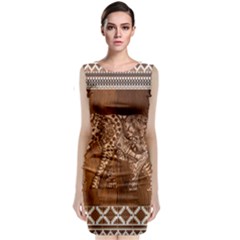 Elephant Aztec Wood Tekture Sleeveless Velvet Midi Dress by Simbadda